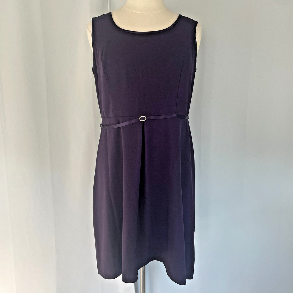 Vintage A Line Dress Size 16 Purple Solid Sleeveless Midi Preppy Twee 90s Y2K